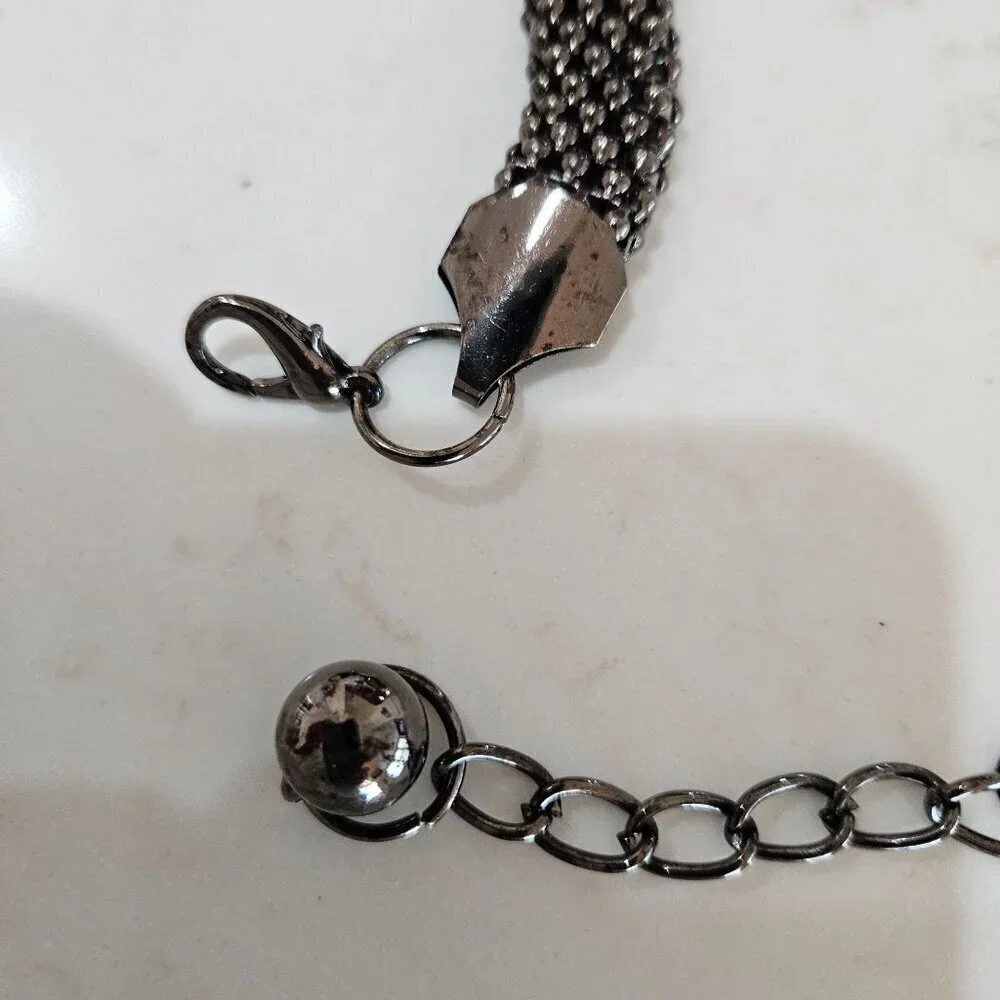 Luxury Dressy OS Black & Silver Crystal Rhinestone Beaded Chain Rope Belt